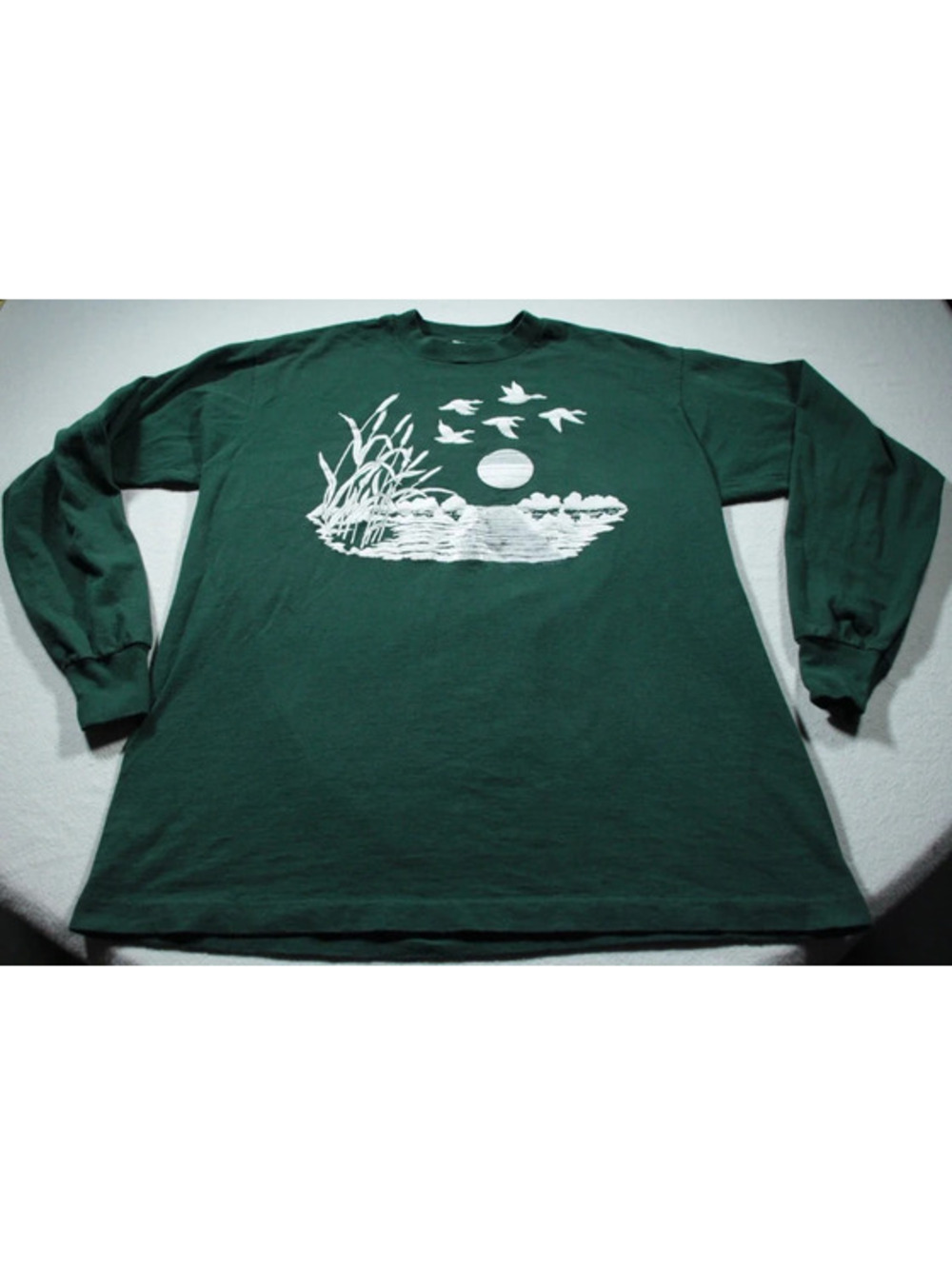 Vintage 90s Fruit of the Loom Duck Hunting Long Sleeve T-Shirt Green XL